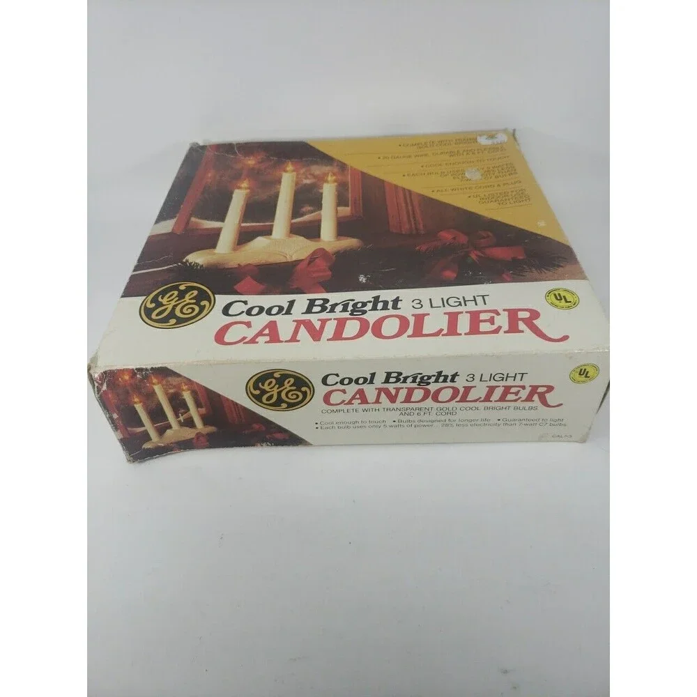 VTG GE Candolier Christmas Candle Sticks General Electric  3 Light Cool Bright